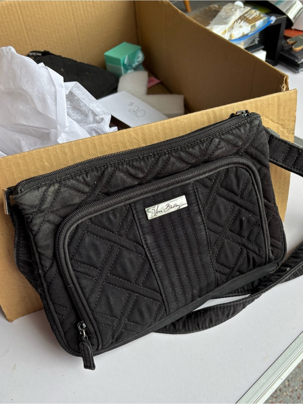 Vera Bradley Black Quilted Adjustable Crossbody/Shoulder Bag